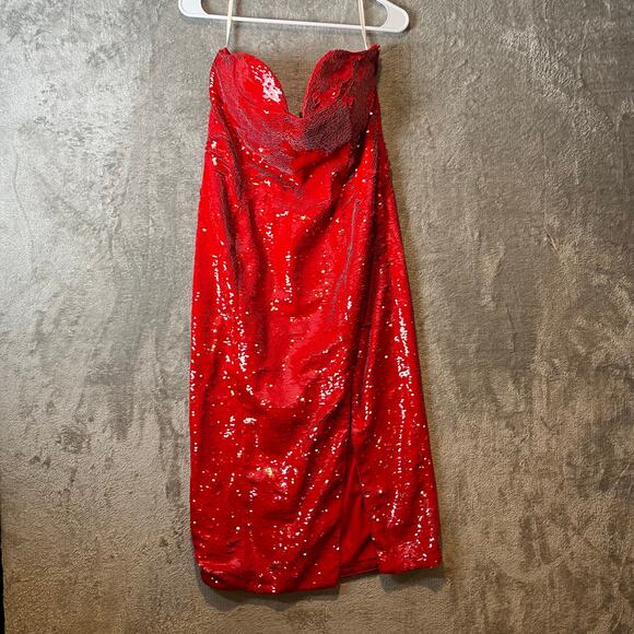 H:OURS X Revolve Cesca‎ Midi Dress in Red Gaga Size Large Sequins Romantic Sexy - Picture 1 of 8